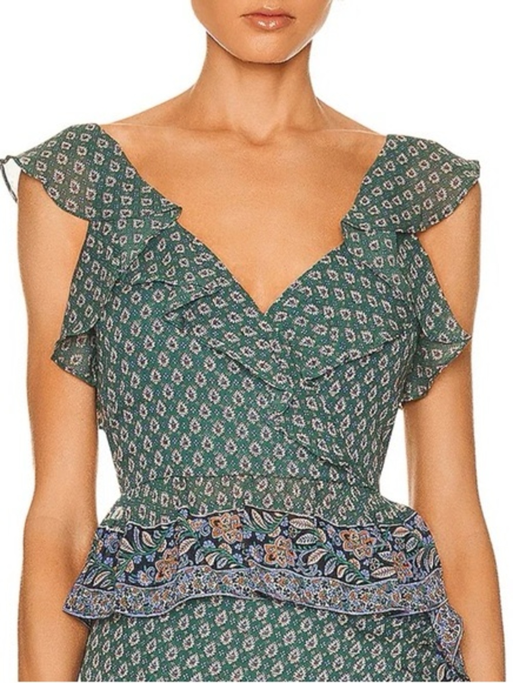 NWOT VERONICA BEARD RANDA RUFFLE BLOUSE Green NEW SIZE 8!